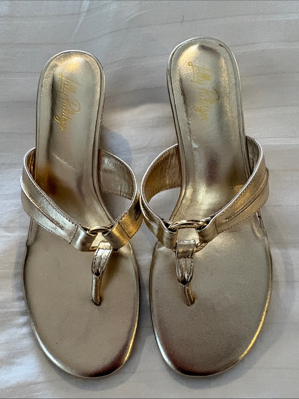 Lilly Pulitzer Metallic Gold Thong Sandals with Chain Accent